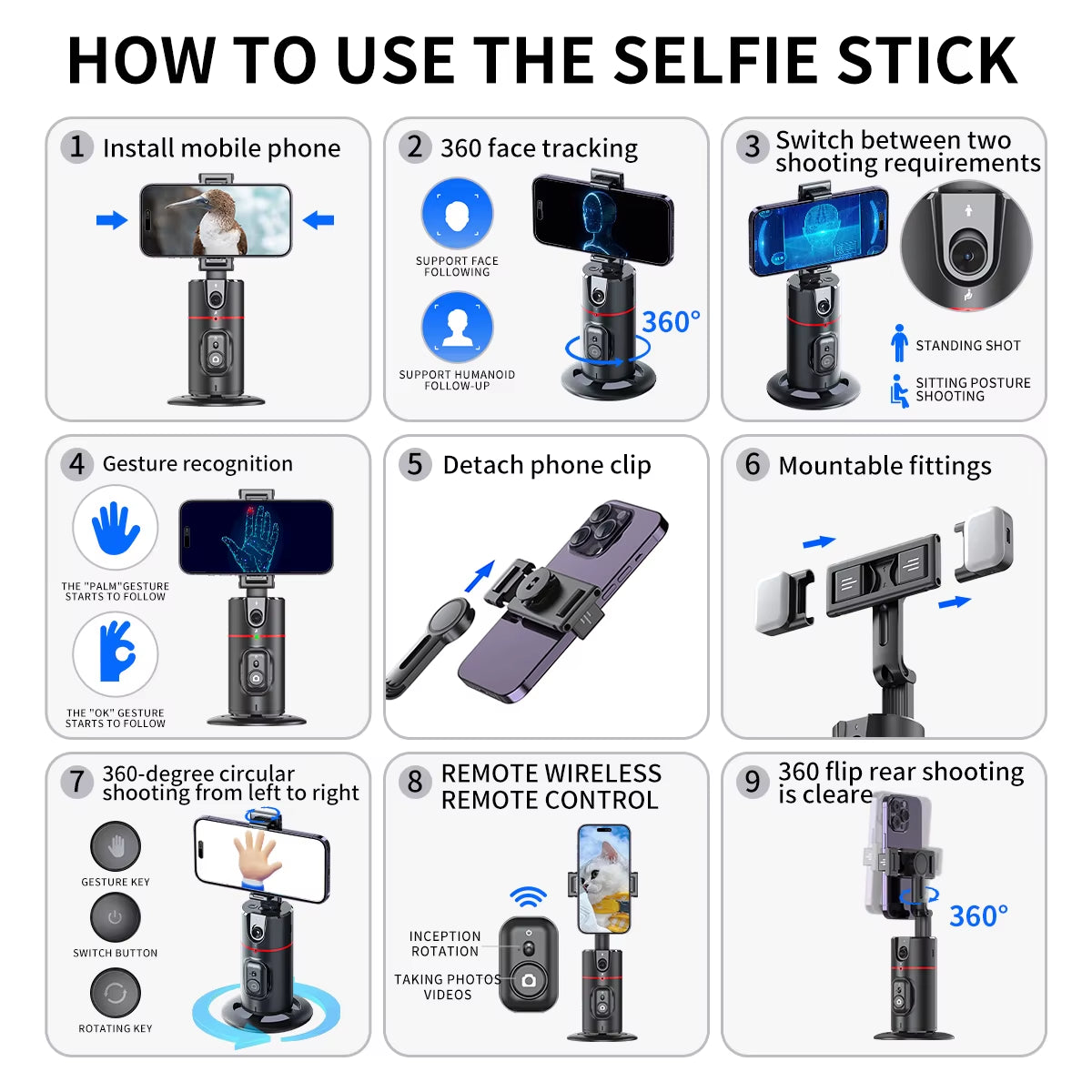 Capture Every Moment with the P02 Gimbal: 360° Ai-Powered Selfie Stick with Detachable Phone Clip!