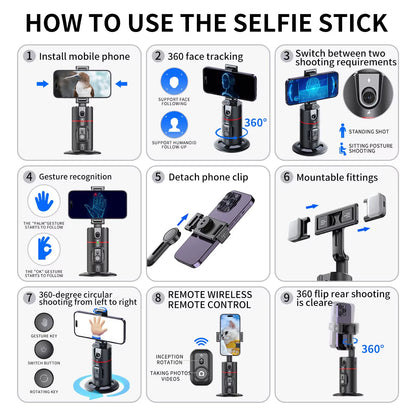 Capture Every Moment with the P02 Gimbal: 360° Ai-Powered Selfie Stick with Detachable Phone Clip!